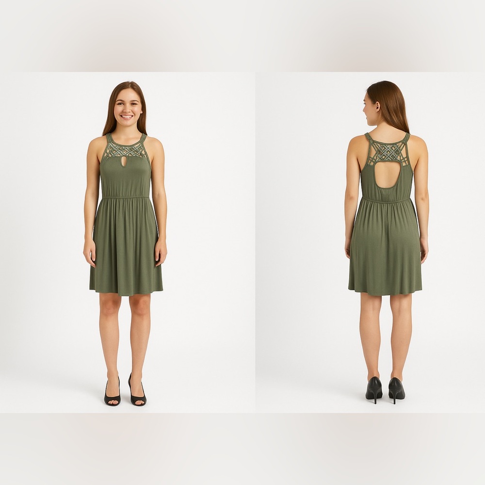 Empyre Olive Green Keyhole Front & Back Dress Sz S